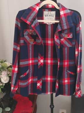 Mons Royale Women's Navy & Red Plaid Jean Jacket